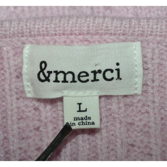 & Merci Ladies Pink Cropped Sweater L V-Neck Puff Sleeve Casual Cottage Core - Picture 7 of 9